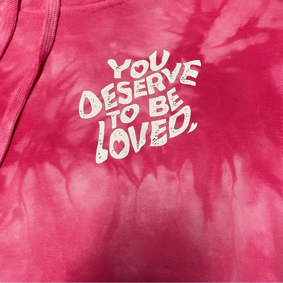 NWOT DREAM “You Deserve To Be Loved” Pink Tie Dye Variant Hoodie Sz M - Picture 2 of 5